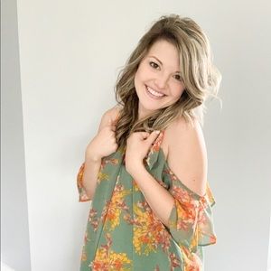 Green Floral Cold Shoulder Dress NWOT